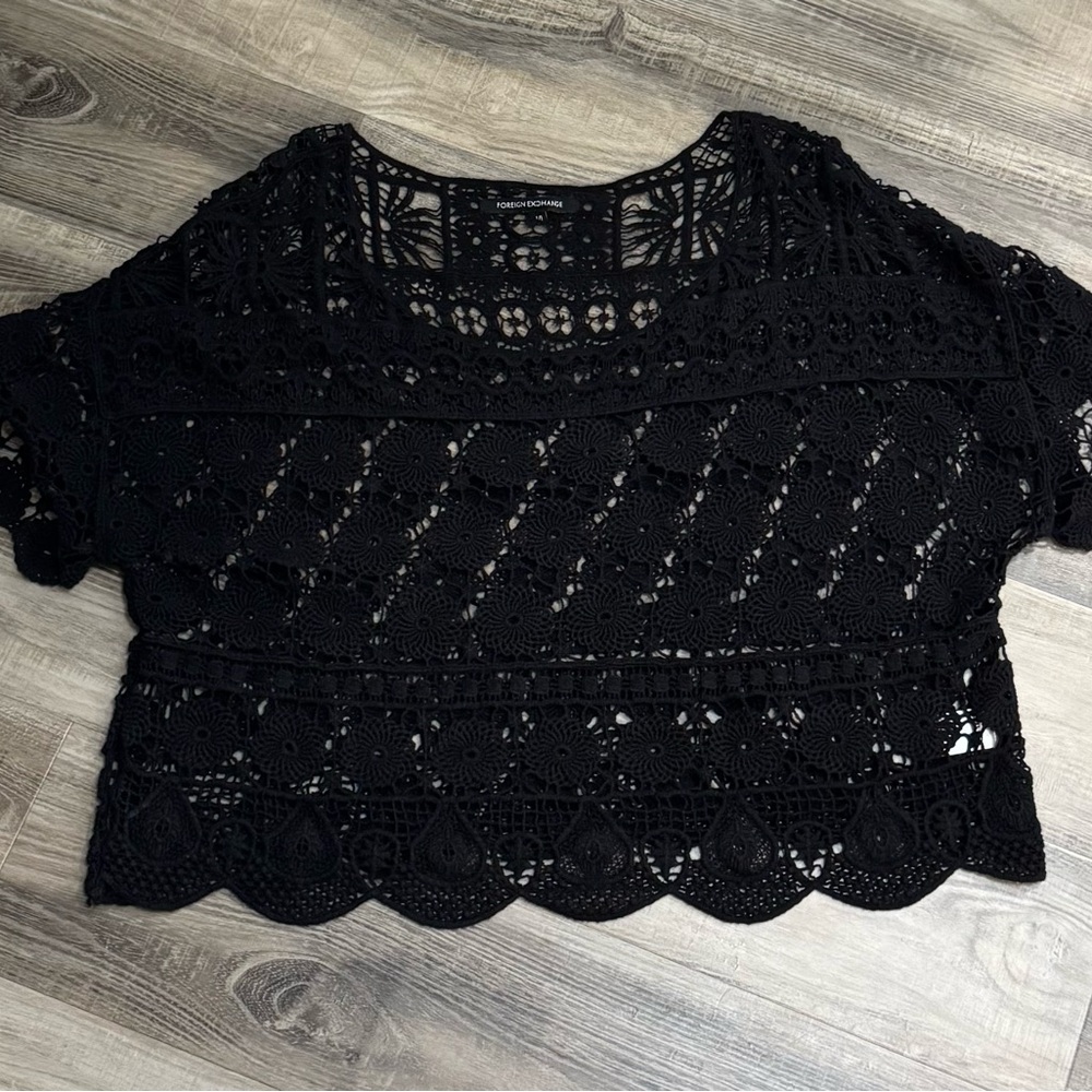 Foreign Exchange Black Crochet Crop Top
